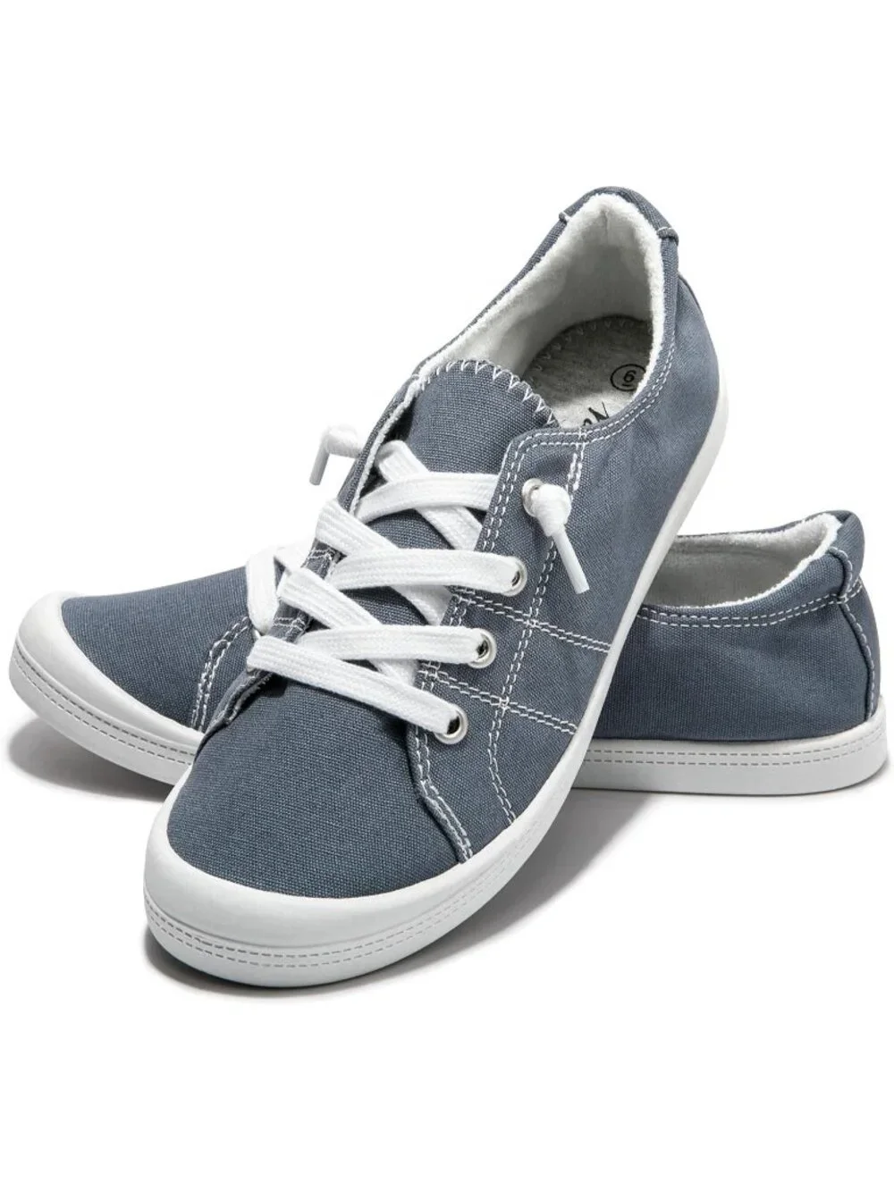 Women's Grayish Blue Canvas Low Top Classic Non Slip Rubber Outsole Flat Sneaker